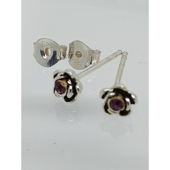 Vintage Estate Jewelry NOS .925 Sterling Silver Purple Rose Crystal Earrings - Picture 4 of 11